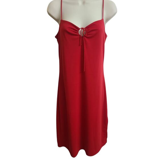 Y2K Red Kenneth Cole Midi Slip Dress Small Timeless Demure Side Slit - Picture 1 of 6